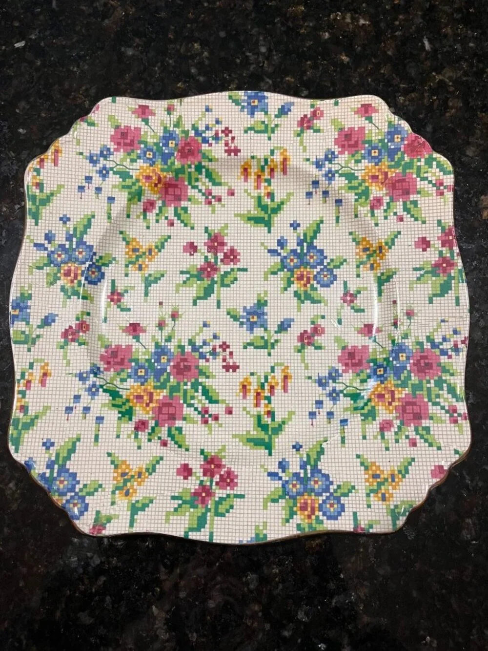 Square Queen Anne Royal Winton Floral Needlepoint Design Plate A972